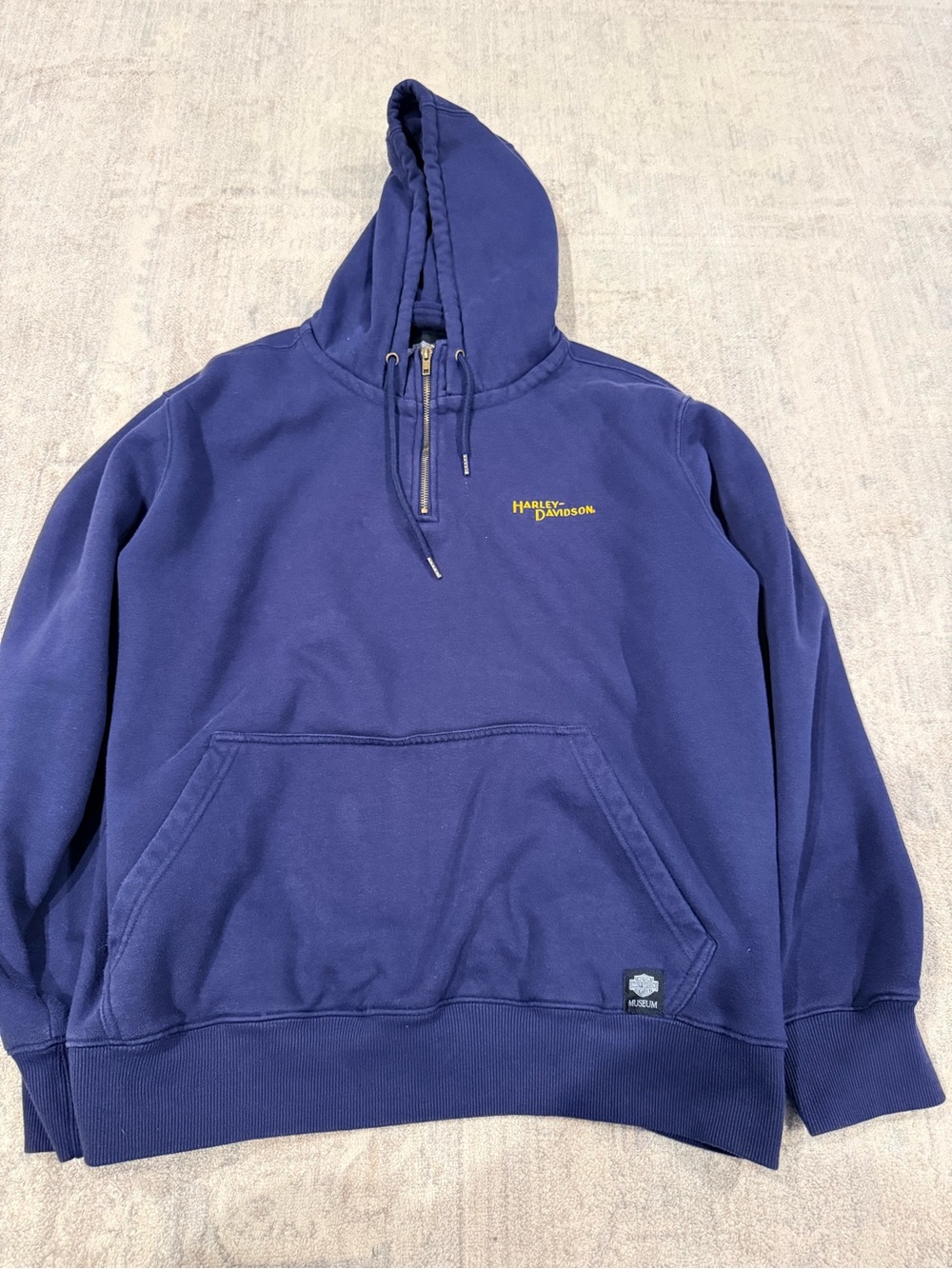 Harley-Davidson Navy Half-Zip Hooded Sweatshirt with Yellow Logo